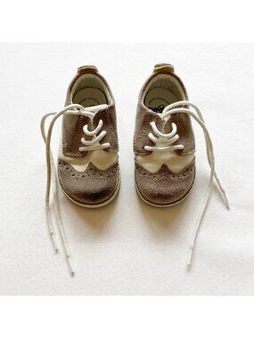 Primigi Infant Beige & White Leather Suede Wingtip Shoes Size EU 19 US 3.5